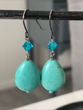 Turquoise Blue Boho Teardrop Dangle Earrings